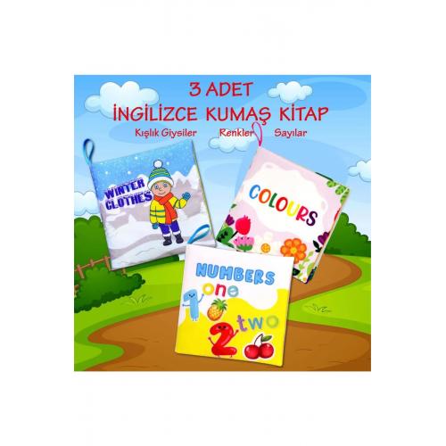 3 Kitap Ingilizce Kışlık Giysiler , Renkler Ve Rakamlar Kumaş Sessiz Kitap