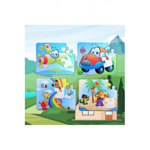 4 Set - 48 Parça Uçak, Araba Ve Gökkuşağı 3 Keçe Yapboz - 3 Yaş Puzzle