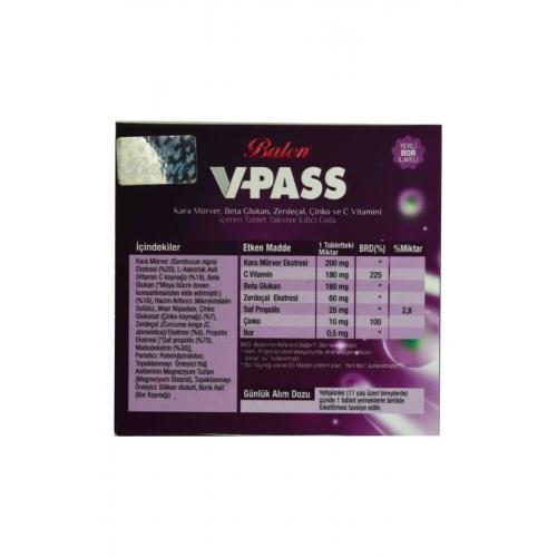 CLZ214 V-Pass Kara Mürverli Zerdeçallı Çinko ve C Vitaminli 1000 Mg X 30 Tablet