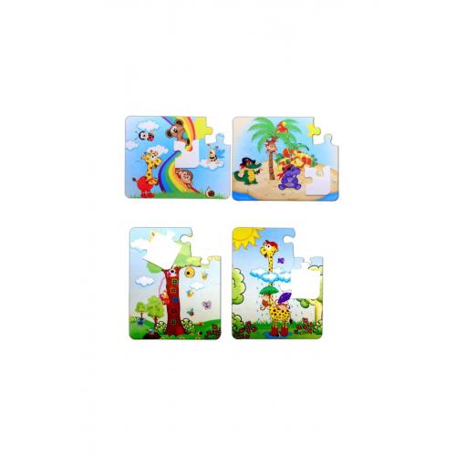 CLZ247 4 Set - 48 Parça  Gökkuşağı ve Zürafa 3+ Keçe Yapboz - 3 Yaş Puzzle