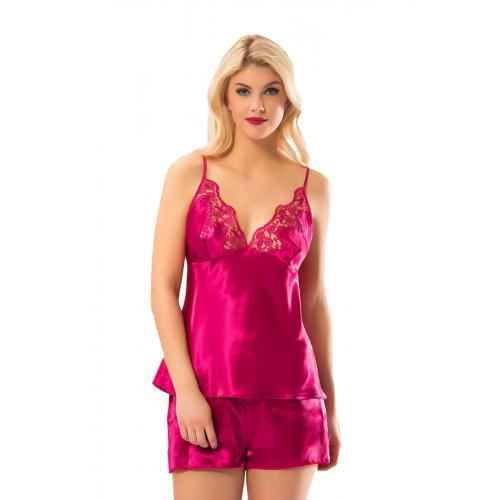 CLZ946 Fuşya Saten Babydoll Şortlu Takım