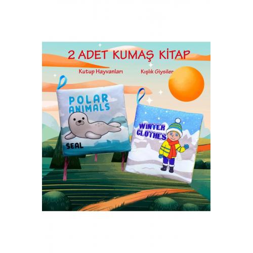 2 Kitap Ingilizce Kutup Hayvanları Ve Kışlık Giysiler Kumaş Sessiz Kitap