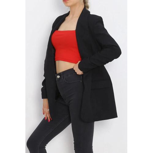 Kol Büzgülü Blazer Ceket Siyah