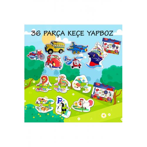 12 Set - 36 Parça Hayvanlar Ve Ulaşım Araçları 2 Keçe Yapboz - 2 Yaş Puzzle