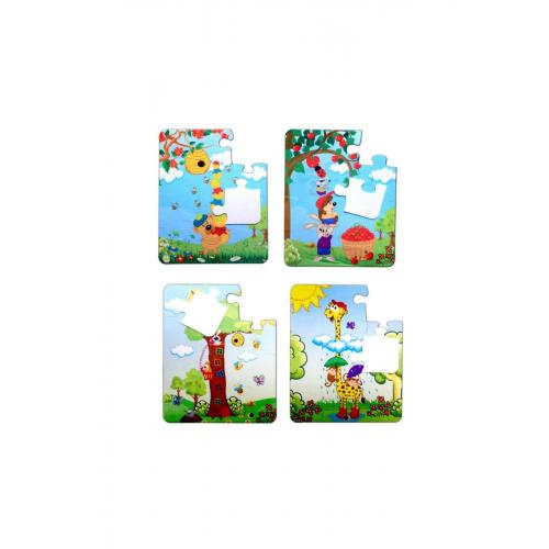 CLZ247 4 Set - 48 Parça  Zurafa ve Elmacı Ayı 3+ Keçe Yapboz - 3 Yaş Puzzle