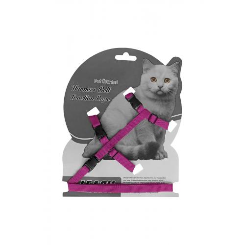 CLZ205 Gezdirme Kayışlı Dokuma Kedi Göğüs Tasma Seti 20*32-120 cm Mürdüm