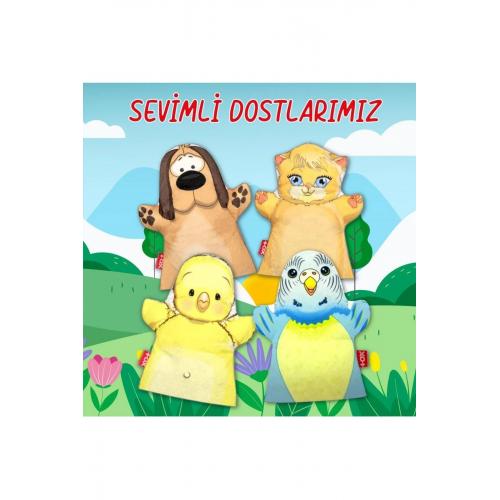 Artcz01 4 Parça Sevimli Dostlarımız Keçe El Kukla Set , Eğitici Oyuncak Bernami Özel Artber