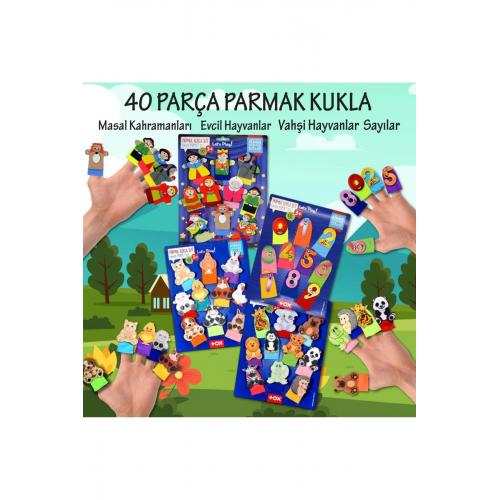 CLZ247 4 Set - 40 Parça Masal Kahramanları, Rakamlar, Evcil ve Vahşi Hayvanlar Parmak Kukla