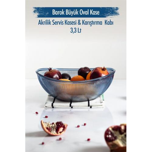 Akrilik Barok Lacivert Büyük Oval Meyve & Salata Kasesi & Karıştırma Kabı / 3,3 Lt  (CAM DEĞİLDİR)