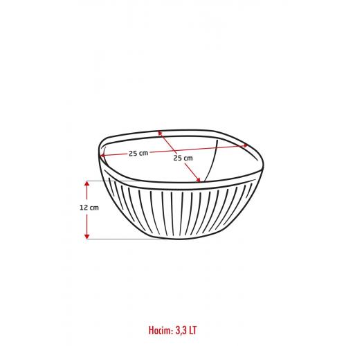 Akrilik Barok Füme Büyük Kare Meyve & Salata Kasesi & Karıştırma Kabı / 3,3 Lt  (CAM DEĞİLDİR)