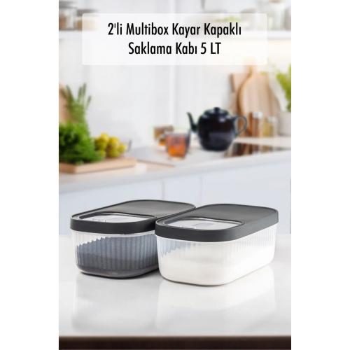 2'Li 5 LT Multibox Kayar Kapaklı Saklama Kabı & Erzak Kabı & Toz Ve Tablet Deterjan Kutusu