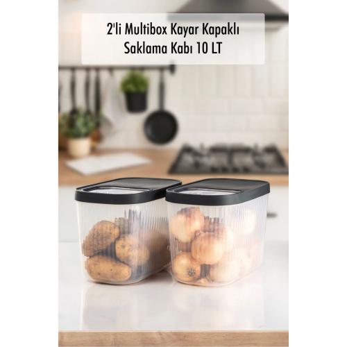 2'Li 10 LT Multibox Kayar Kapaklı Saklama Kabı & Erzak Kabı & Toz Ve Tablet Deterjan Kutusu