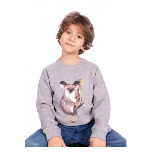 Koala Baskılı Organik Çocuk Sweatshirt-Gri