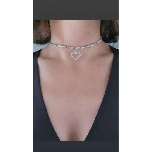 Kristal Taşlı Kalp Love Beyaz Gümüş Renkli Choker Kolye