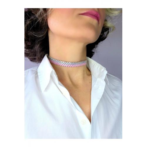 Pembe Gri Choker Tasma Miyuki Tila El Yapımı Kolye