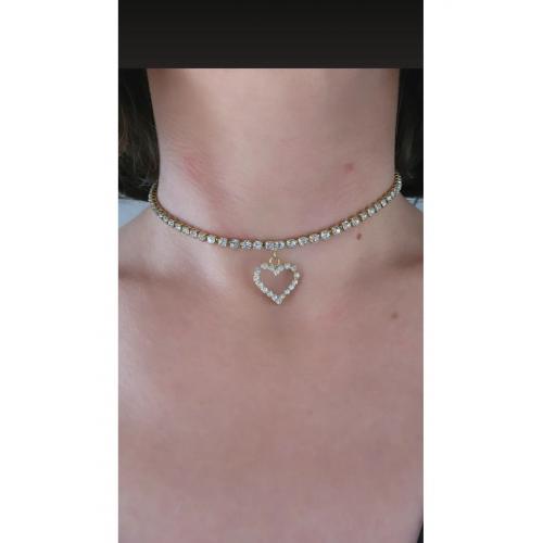 Kristal Taşlı Kalp Love Altın Kaplama Gold Sarı Renkli Choker Kolye