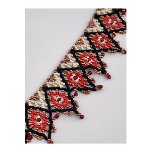 Etnik Bohem Yaka Kilim Çiçek Model Kum Boncuk Kolye El Yapımı