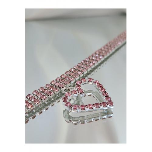 Kalp Uçlu 3 Sıralı Pembe Choker Kolye