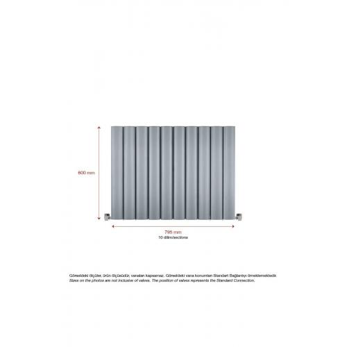 600x795mm Amber Yatay Gümüş Gri Alüminyum Radyatör Çift Taraflı Kullanım Standart Bağlantı