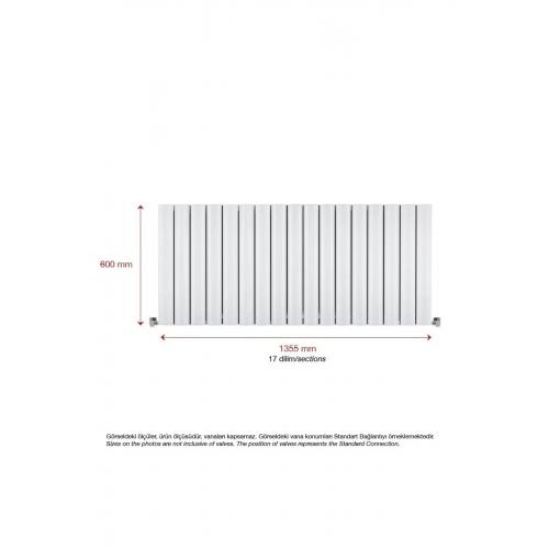 600 X 1355 Mm Amber Yüksek Isı Kapasiteli Dekoratif Yatay Beyaz Alüminyum Radyatör