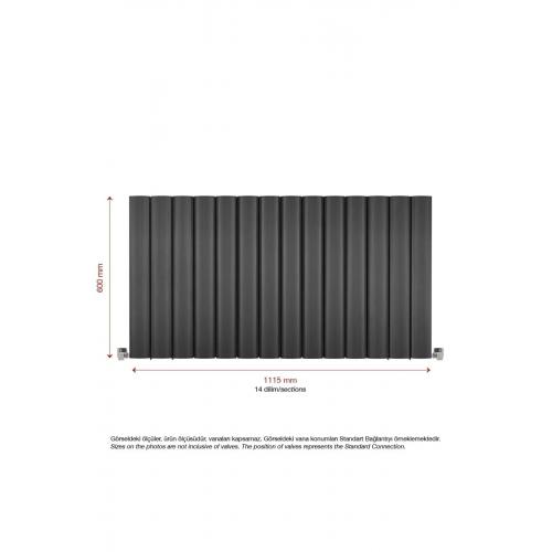 600 X 1115mm Yüksek Isı Kapasiteli Alüminyum Yatay Antrasit Radyatör Çift Taraflı Kullanım