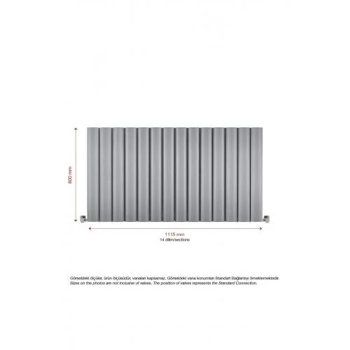 600 X 1115mm Yüksek Isı Kapasiteli Dekoratif Amber Yatay Aluminyum Gümüş Gri Radyatör