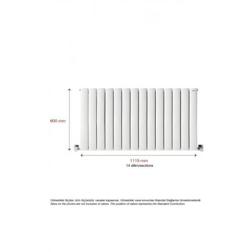 600mm X 1115mm Lilac Yüksek Isı Kapasiteli Dekoratif Yatay Beyaz Alüminyum Radyatör