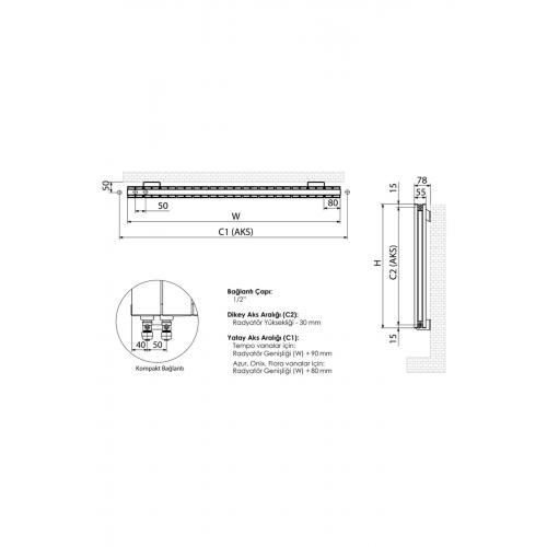 300 X 1195mm Yüksek Isı Kapasiteli Alüminyum Yatay Antrasit Radyatör