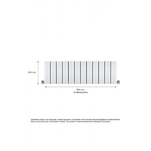 300x955mm Yatay Dekoratif Alüminyum Radyatör Beyaz