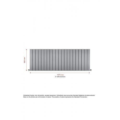 600x1675mm Amber Yatay Gümüş Gri Alüminyum Radyatör Çift Taraflı Kullanım Standart Bağlantı