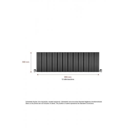 300 X 1195mm Yüksek Isı Kapasiteli Alüminyum Yatay Antrasit Radyatör