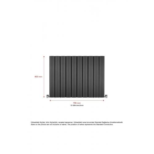 600x795mm Amber Yatay Antrasit Alüminyum Radyatör Standart Bağlantı