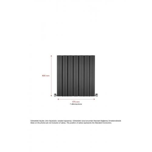 600x475mm Amber Yatay Antrasit Alüminyum Radyatör Standart Bağlantı