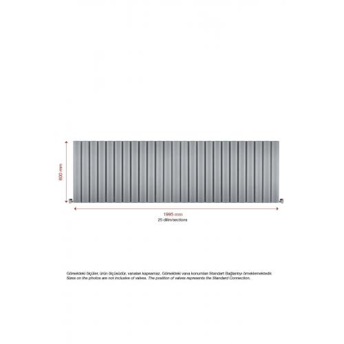 600X1995 Amber Yatay Gümüş Gri Alüminyum Radyatör Standart Bağlantı