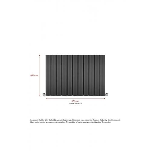 600x875mm Amber Yatay Antrasit Alüminyum Radyatör Standart Bağlantı