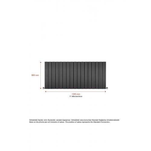600x1355mm Amber Yatay Antrasit Alüminyum Radyatör Standart Bağlantı