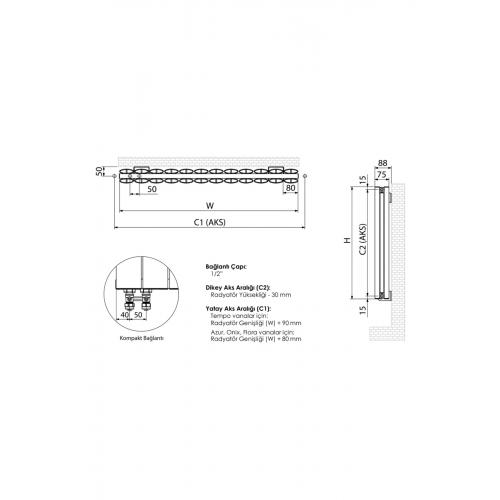 1500mm X 475mm Yüksek Isı Kapasiteli Dekoratiflilac Dikey Aluminyum Radyatör Antrasit