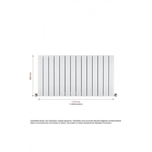 600mm X 1115mm Amber Yüksek Isı Kapasiteli Dekoratif Yatay Beyaz Alüminyum Radyatör