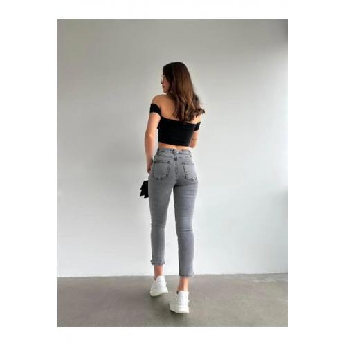 Paça Yırtmaç Likralı Yıkama Skinny Jean Füme Yıkama