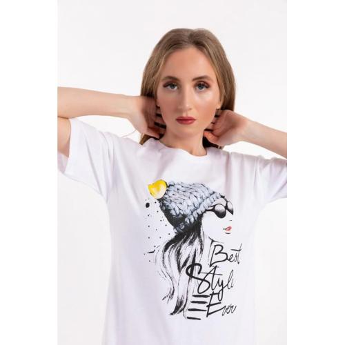 T-shirt Bereli Kız Baskılı Yuvarlak Yaka