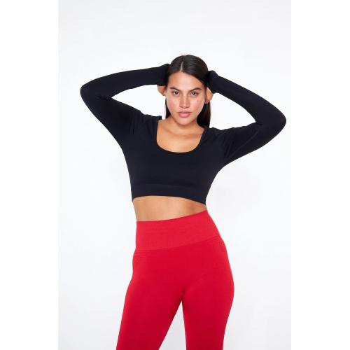 Uzun Kollu Parmak Geçirme Detaylı Spor Crop Top