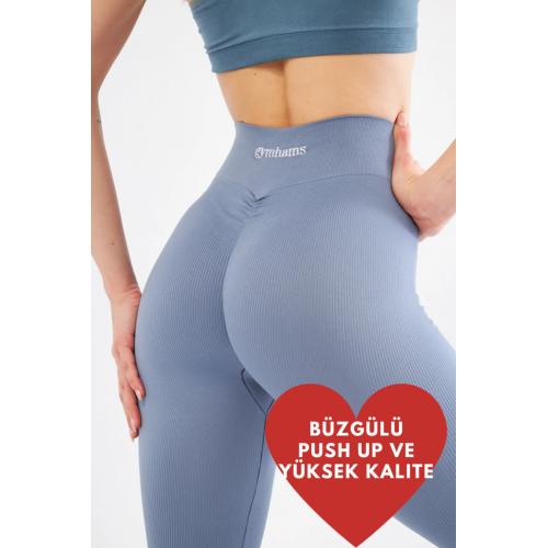 Kalçası Büzgülü Premium Fitilli  Ekstra Push Up Yüksek Bel Esnek ve Toparlayıcı Spor Tayt