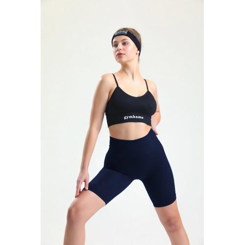 Lacivert Kalçası Büzgülü Push Up Seamless Spor ve Günlük Şort