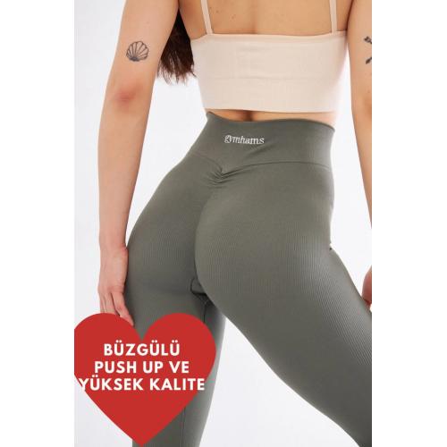 Kalçası Büzgülü Premium Fitilli  Ekstra Push Up Yüksek Bel Esnek ve Toparlayıcı Spor Tayt