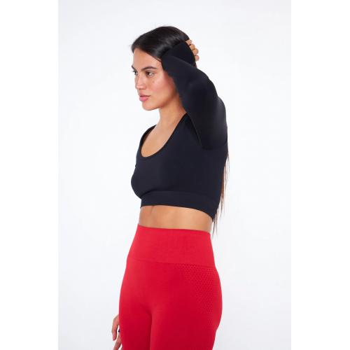 Uzun Kollu Parmak Geçirme Detaylı Spor Crop Top