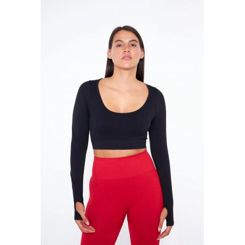 Uzun Kollu Parmak Geçirme Detaylı Spor Crop Top