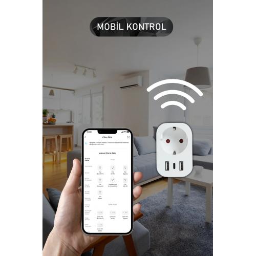 Usb Type-c Akıllı Tekli Priz, Wifi Ble, Google Home Ve Amazon Alexa Uyumlu, Uzaktan Kontrol,