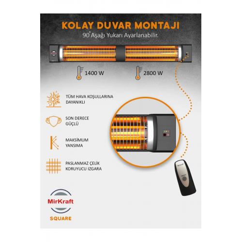 Square 2800 Watt Elektrikli Isıtıcı, Ip45, Led Gösterge, Uzaktan Kumandalı Duvar Isıtıcısı