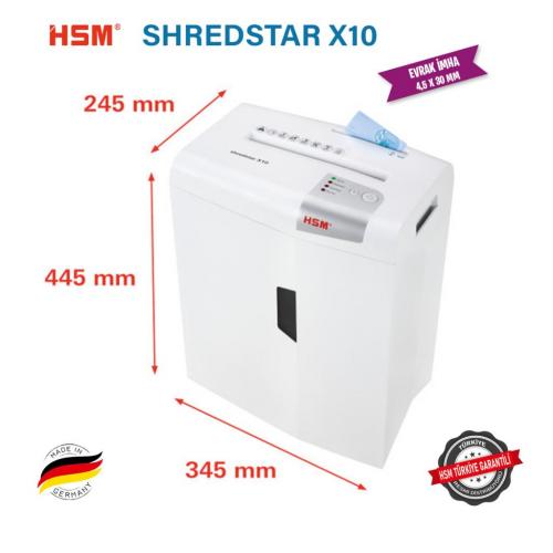 HSM SHREDSTAR X10 Evrak İmha Makinesi / Kağıt Kırpma Makinesi - CD İmha Makinesi - Çapraz / konfeti kesim-4,5x30 mm - 20lt