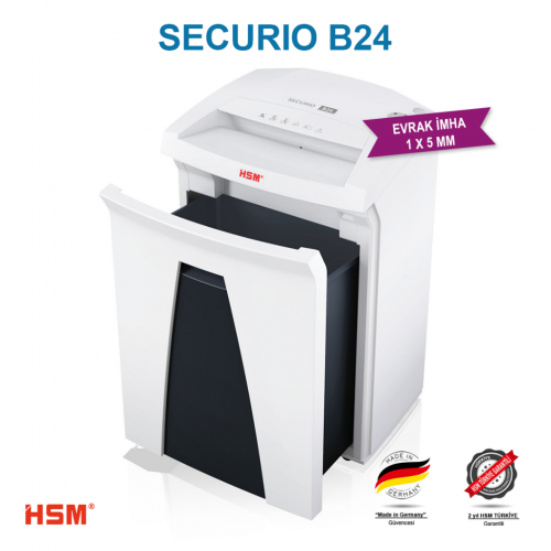 HSM SECURIO B24 - Mikro kesim 1x5mm- Evrak İmha Makinesi / Kağıt Kırpma Makinesi - 34lt